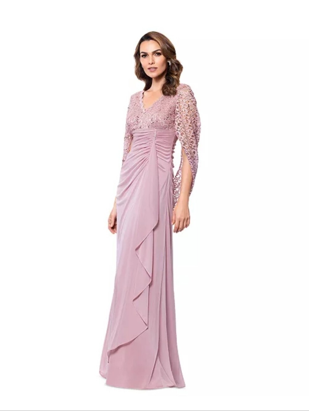 Betsy & Adam $189 Pink Sequin Lace Long Sleeve Formal Maxi Gown Size 16 Party